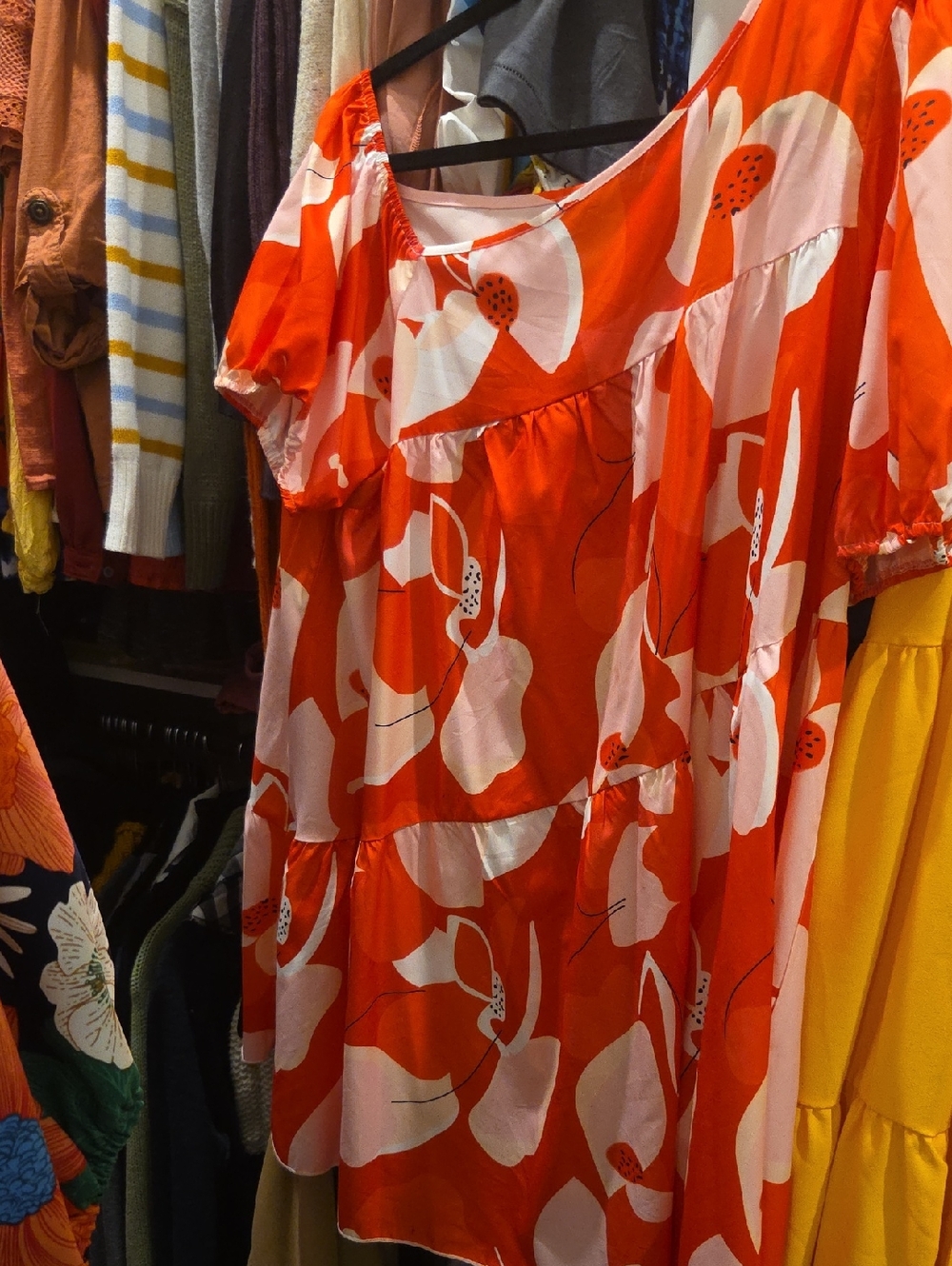 Bold Orange Floral Tiered Dress